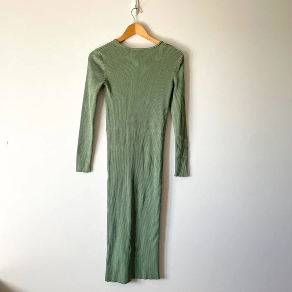 Zara Knit Long Sleeve Midi Dress Green Size Medium - Picture 6 of 8